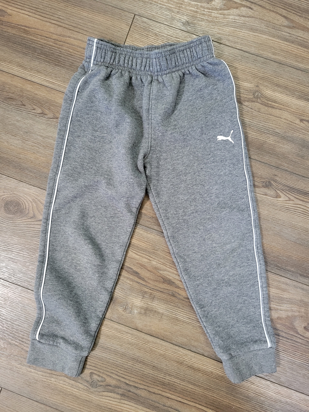 Puma Kids Gray Joggers with White Piping